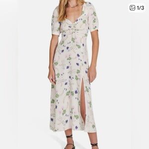 Favorite Daughter Floral Midi Dress with Puff Sleeves